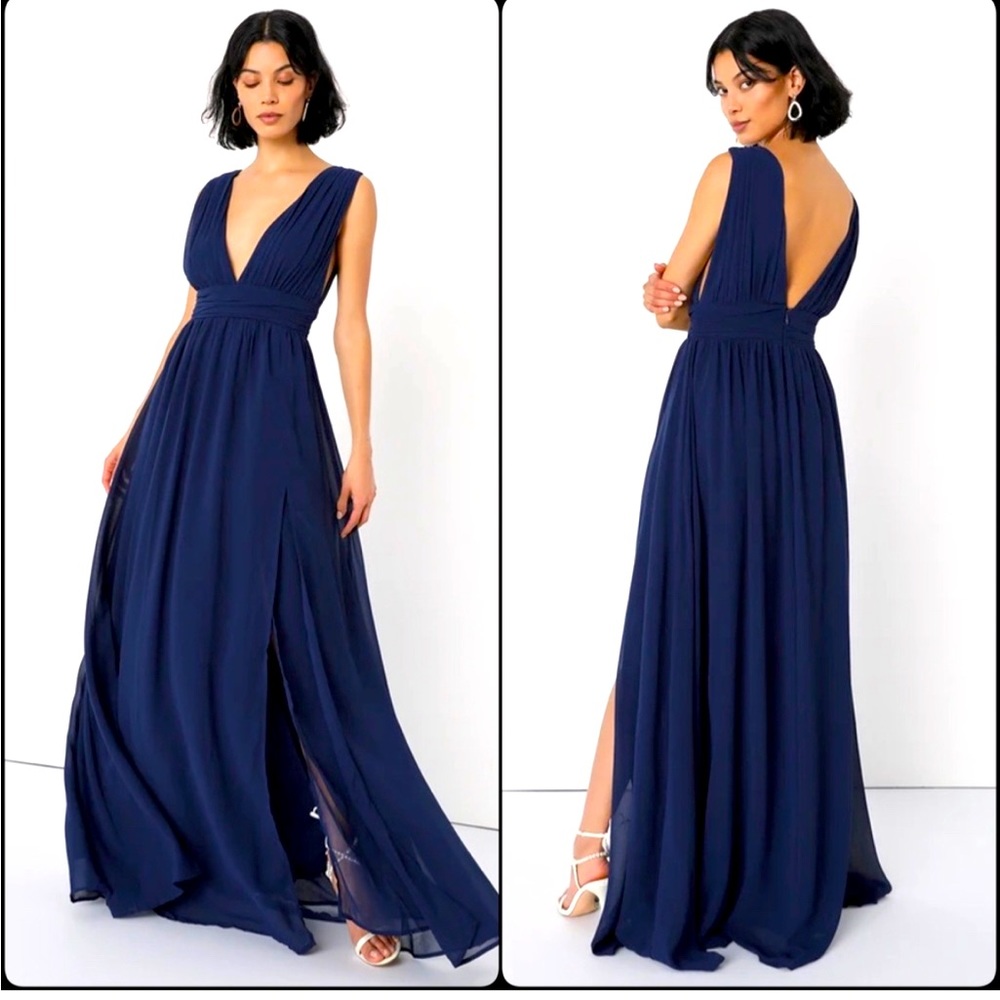 Lulu's Heavenly Hues Navy Dress with slit Medium